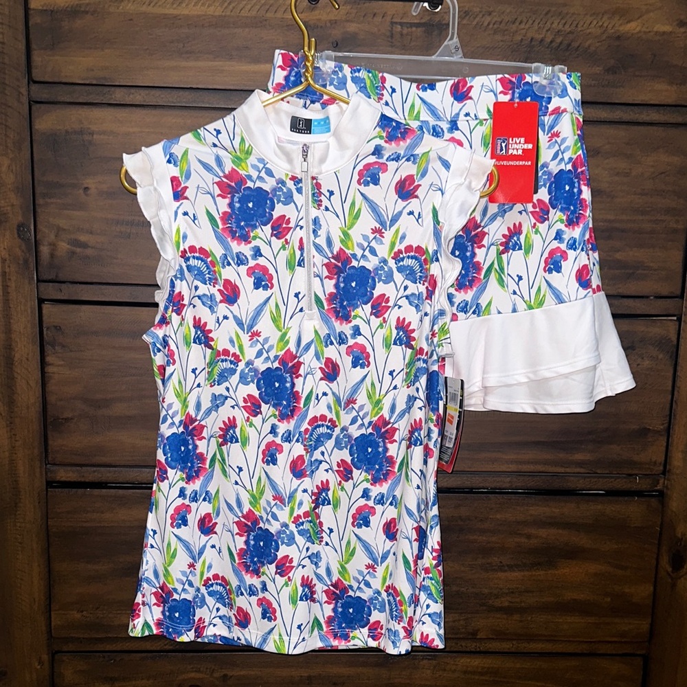 PGA Tour Floral Zip Top and Skirt Set